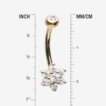 Detail View 1 of 14 Karat Gold Brilliant Sparkle Prong Set Flower Belly Button Ring-Clear Gem